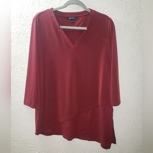 EUC 41 Hawthorne Sz L Stitch Fix Red Blouse Asymmetric Hem V-Neck Shirt Top